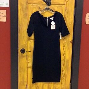 Black V-neck Sheath Midi Dress for Cocktail